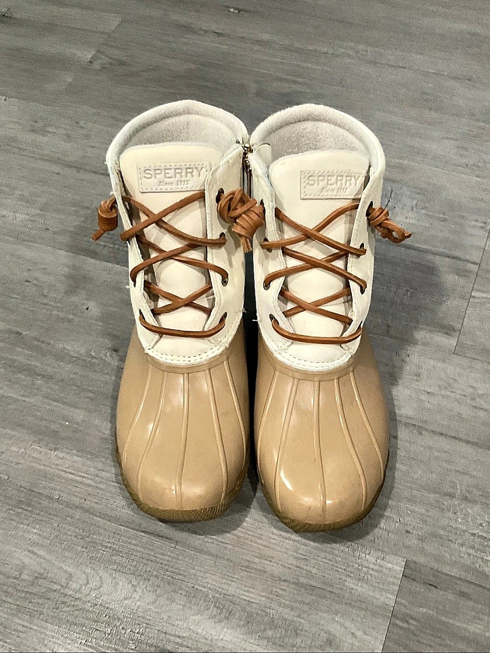 Sperry Saltwater Women’s Rain Boots US 7 Brown & White